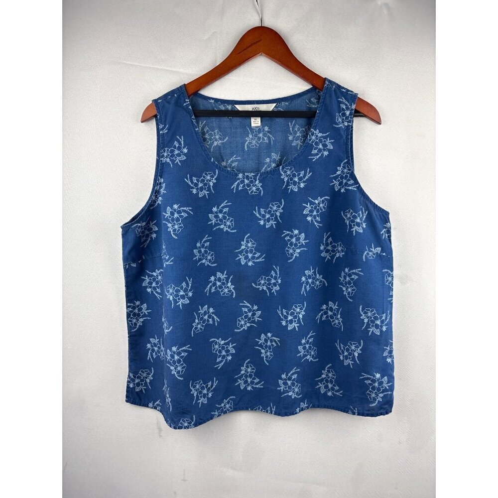 AKS Amy K Su Womens XL Floral Blue Tencel Sleeveless Top - Picture 2 of 5